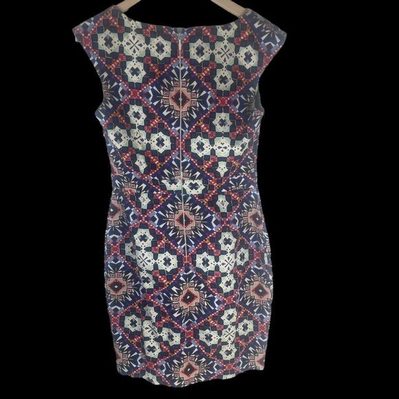 French Connection Electric Blue Mosaic Print Sheath Dress Sz 8 - Picture 3 of 8